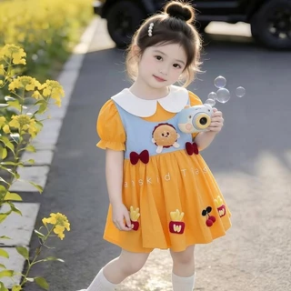สาวแต่งตัวฤดูร้อนสไตล์ใหม่เด็กน่ารักเบอร์เกอร์เสื้อกั๊กชุดเวอร์ชั่นเกาหลีเด็กคอตุ๊กตาดอกไม้หน่อชุดเจ้าหญิง