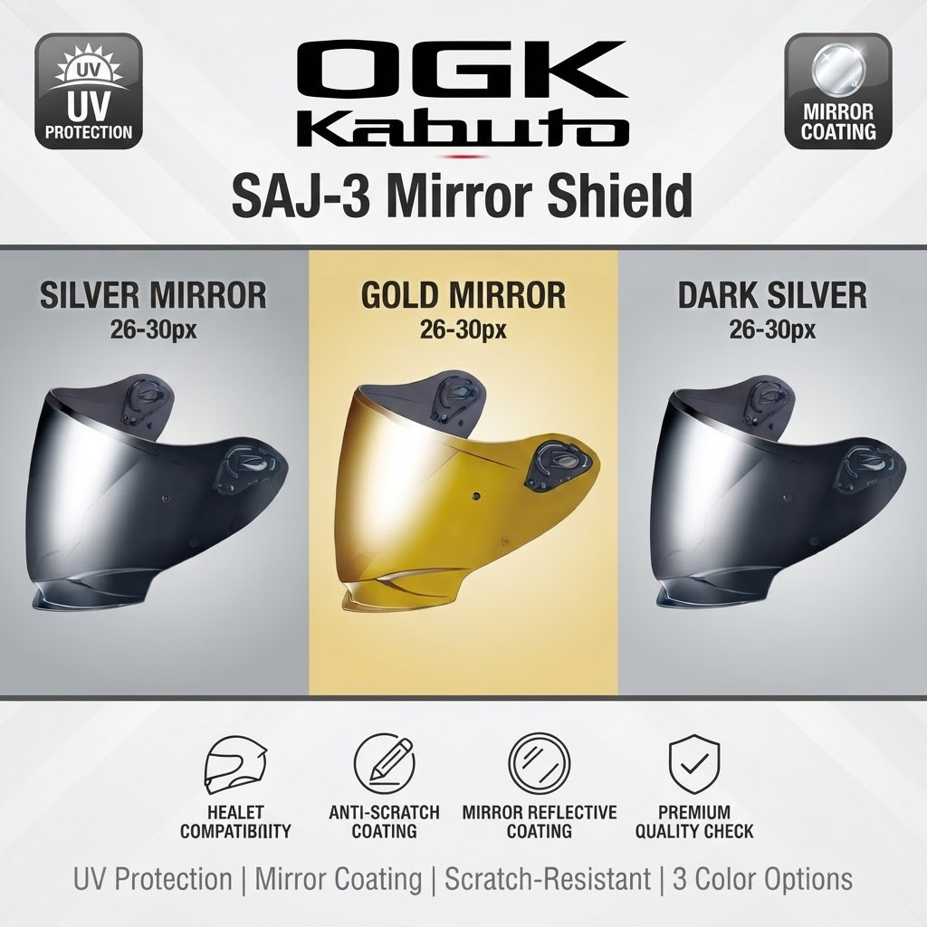 OGK KABUTO SAJ-3 Mirror Shield - Silver, Gold, and Dark Silver Variants