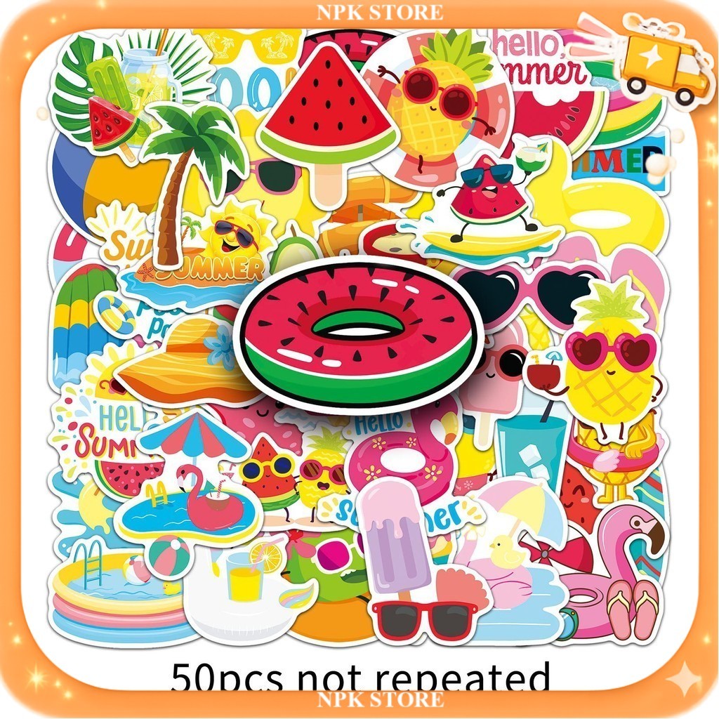 🔥🇹🇭พร้อมส่ง🇹🇭🔥 50แบบ Sticker การ์ตูน สัตว์ สิ่งของ ในช่วงหน้าร้อน Cute Cartoon Fruit item in Summer