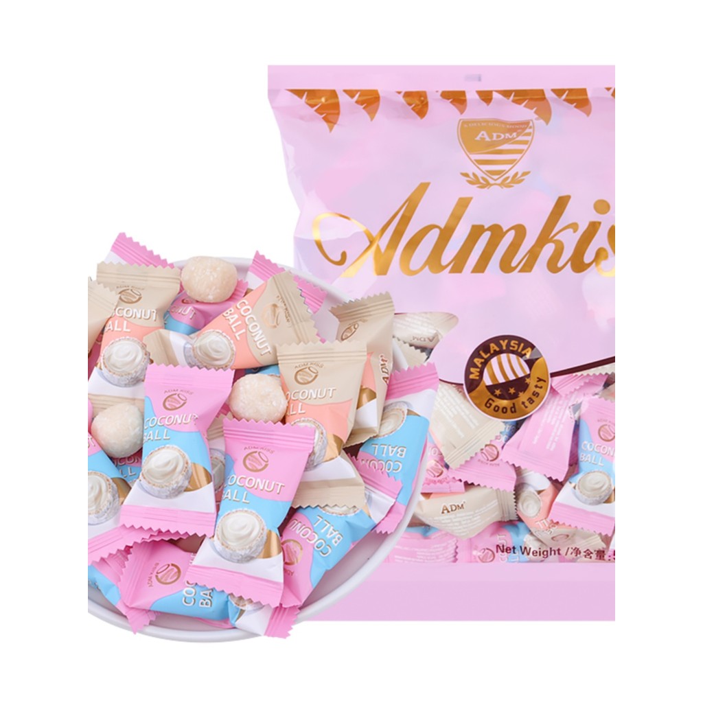ADM Malaysia Milk Shredded Coconut Balls Crispy Fresh Milk Balls Filled Fruit Gummies Wedding Candy 
