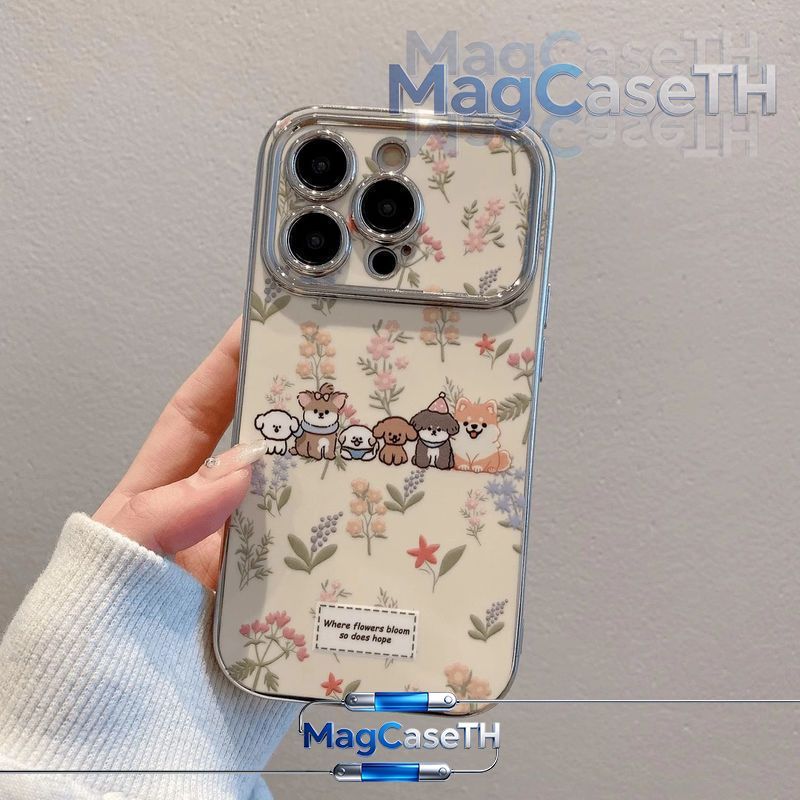 เคสโทรศัพท์ลายสุนัขดอกไม้น่ารัก เข้ากับ IPhone 16 17 15 14 11 13 12 Pro Max XS XR X Max 16 7 15 Plus Air 16 13 12 Pro