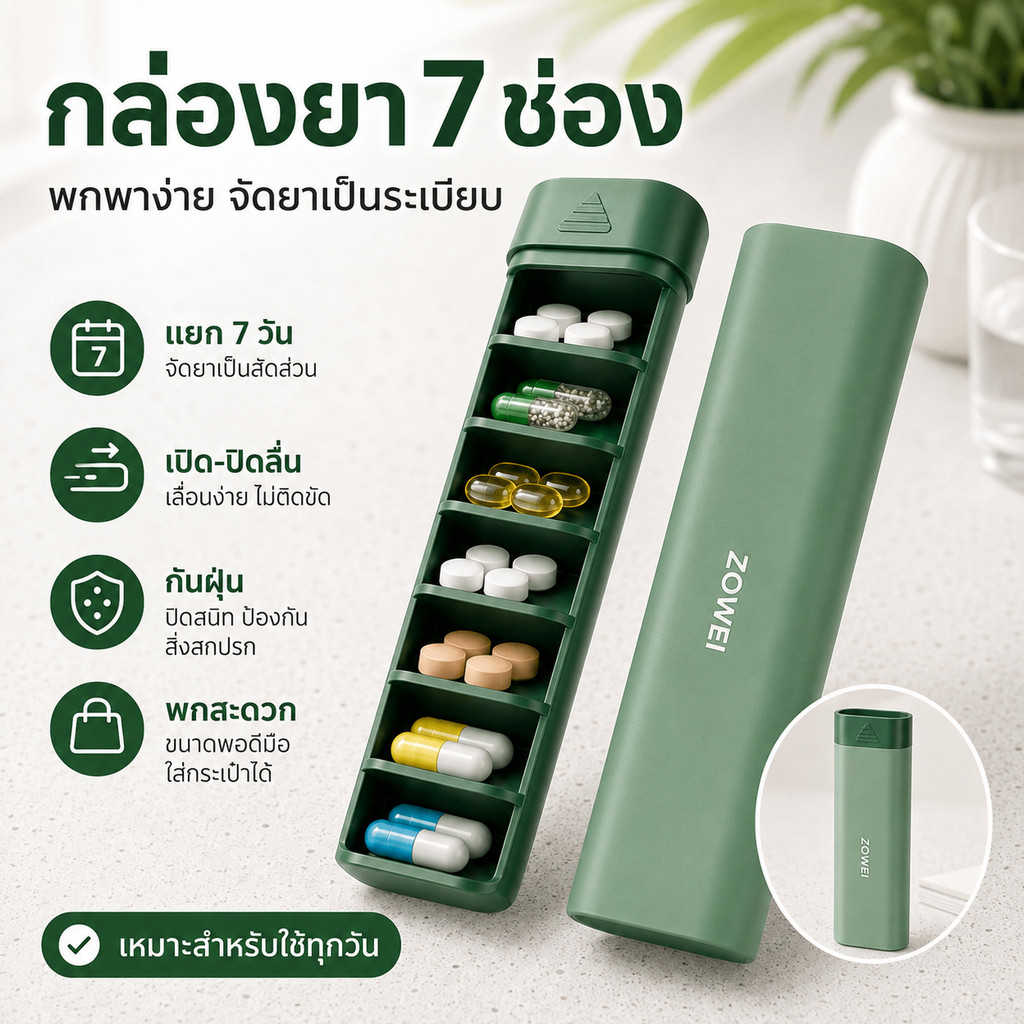 กล่องยา7วันพกพา กล่องแยกเก็บยา วัสดุปลอดภัย ดีไซน์สวย ทนทานใช้ดี คุ้มราคา พกพาสะดวก มีสต็อกส่งไว
