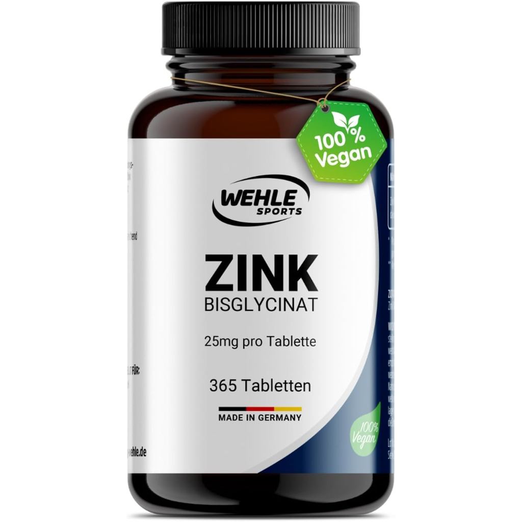 Wehle Zinc Tablets 365 High Doses (25mg Per Tablet) – Zinc Glycinate – ผ่านการทดสอบโดยห้องปฏิบัติการ