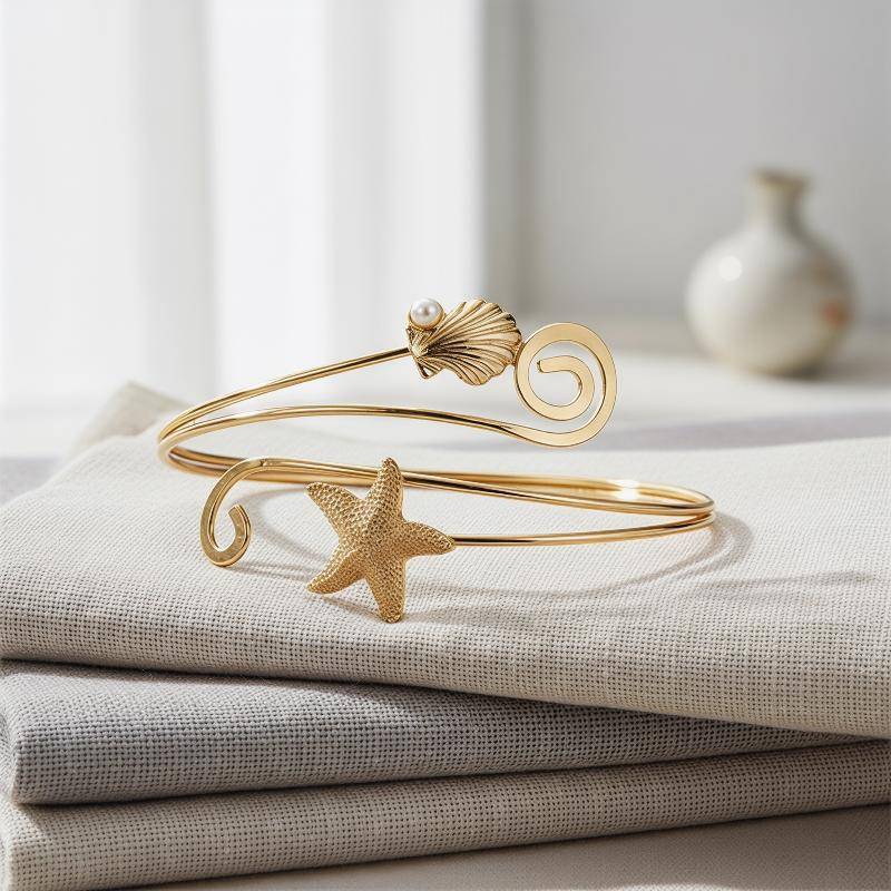NewBaby Gold Music Note Arm Cuff Bracelet for Women with Rhinestone and Geometric Spiral Design VN