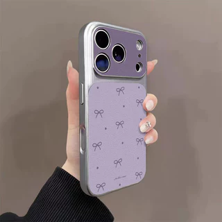 เคสไอโฟน17 เหมาะสำหรับ IPhone 15 11 12 17 13 14 16 Pro Max 14 15 16 Plus Air เคสโทรศัพท์หุ้มขอบเต็มรูปแบบพร้อมโบว์สีม่วง