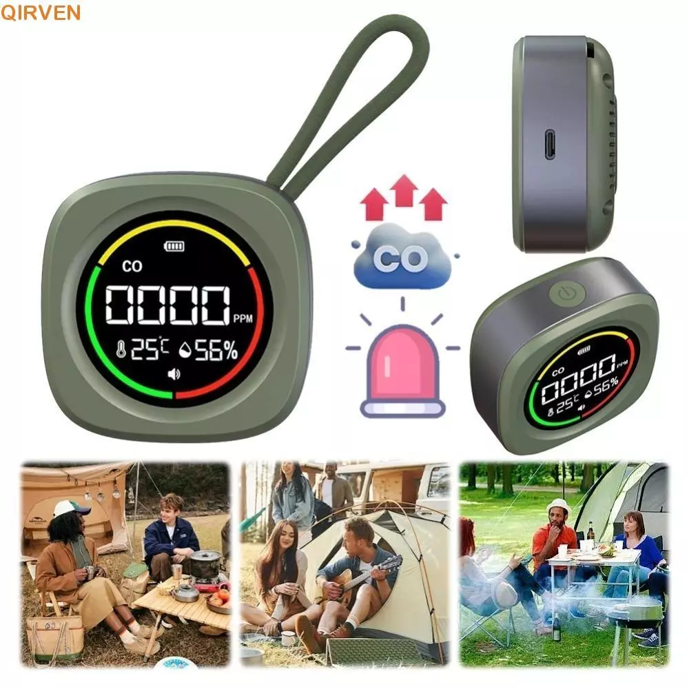 QIRVEN เครื่องตรวจจับคาร์บอนมอนอกไซด์, สัญญาณเตือนเครื่องตรวจจับ CO แบบชาร์จไฟ 3 ใน 1, แม่เหล็กแบบพกพาความละเอียดสูงจอแสดงผล LCD เครื่องตรวจจับอุณหภูมิความชื้นเดินทาง