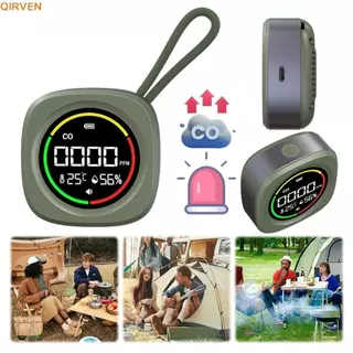 QIRVEN เครื่องตรวจจับคาร์บอนมอนอกไซด์, สัญญาณเตือนเครื่องตรวจจับ CO แบบชาร์จไฟ 3 ใน 1, แม่เหล็กแบบพกพาความละเอียดสูงจอแสดงผล LCD เครื่องตรวจจับอุณหภูมิความชื้นเดินทาง
