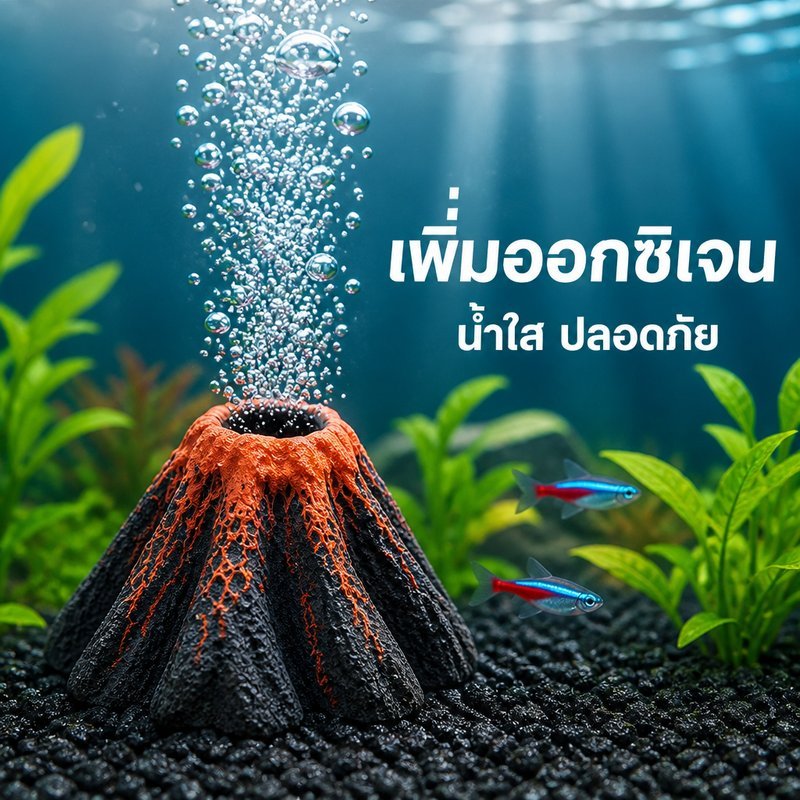 ของตกแต่งตู้ปลา ภูเขาไฟ หินอากาศเรซิ่น ปล่อยฟองอากาศ เพิ่มออกซิเจน ใช้กับปั๊มลม