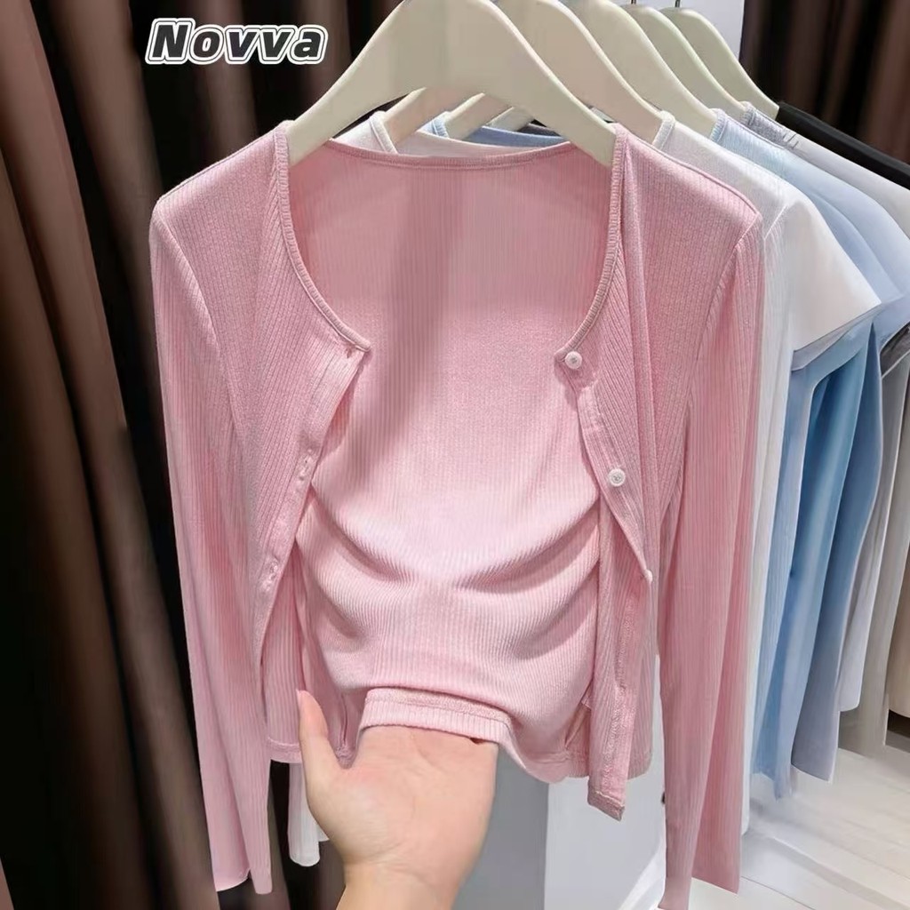 ส่งไวจากไทย คาร์ดิแกน คอกลม 4สี เสื้อแขนยาว เสื้อคลุมคาร์ดิแกนเกาหลี 🎀Novva