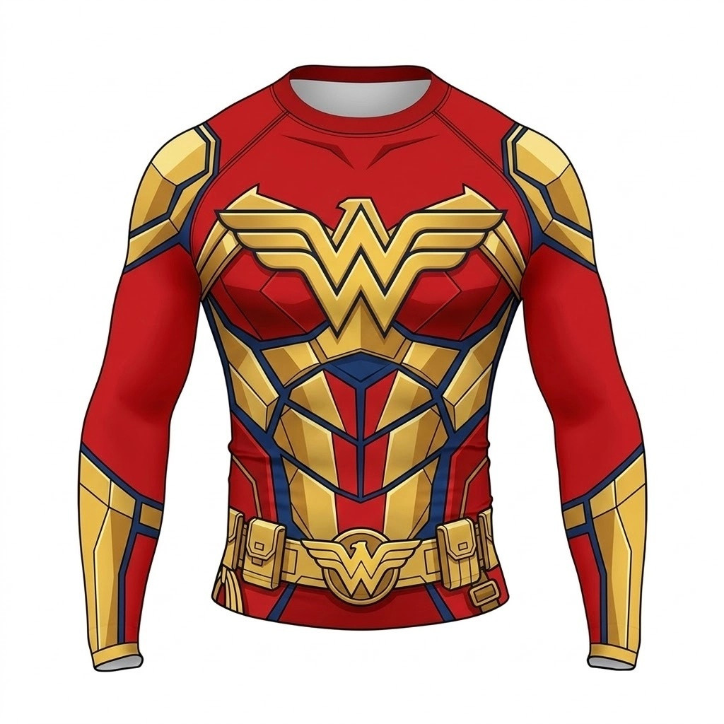 Wonder Woman การบีบอัดเสื้อแขนยาวผู้หญิง Gym คอสเพลย์ฟิตเนส Top