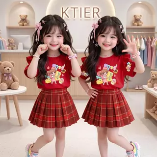 ชุดเซ็ทเด็ก2ชิ้น เสื้อลายสกุชชี่ Squishy สุดฮิต แขนปีกนก+กระโปรงอัดพลีท