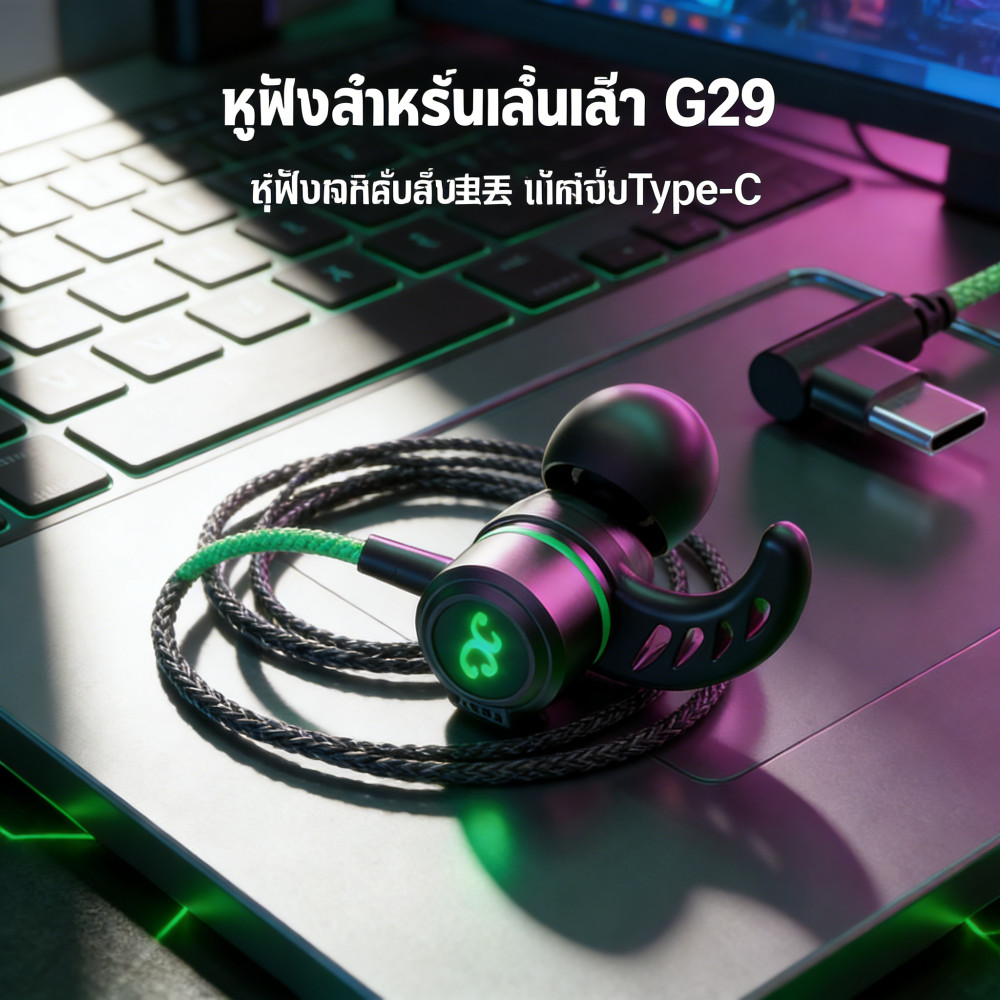 หูฟังเกมมิ่ง หูฟัง มีสาย พร้อมไมโครโฟน แบบสเตอริโอ ในหู หูฟังเกมมือถือ Type-C