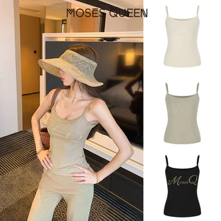 MOSESQUEEN เสื้อคล้องคอลูกปัดสไตล์ตัวอักษรสาวฮอตสวมเป็นเสื้อตัวนอกพร้อมเสื้อแขนกุดชั้นในทรงเข้ารูปมีสไตล์และเข้ารูป #63774