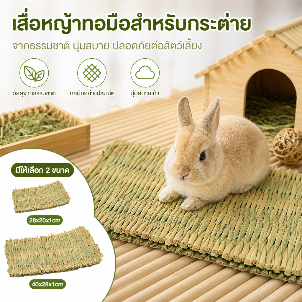 เสื่อหญ้ากระต่าย ที่นอนกระต่าย เสื่อหญ้าสำหรับสัตว์เลี้ยง สองขนาด เสื่อหญ้าอ่อน กรงวัสดุเสื่อ