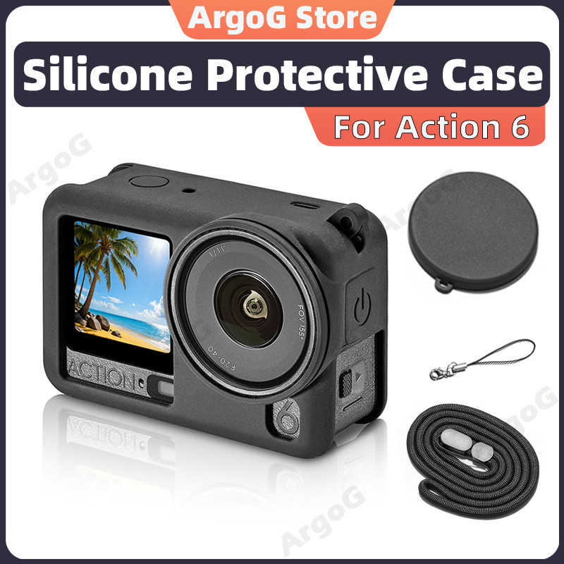 ArgoG เคสซิลิโคนป้องกัน Osmo Action 6 พร้อมฝาปิดเลนส์และสายคล้อง กันกระแทก ป้องกันการตก อุปกรณ์เสริม