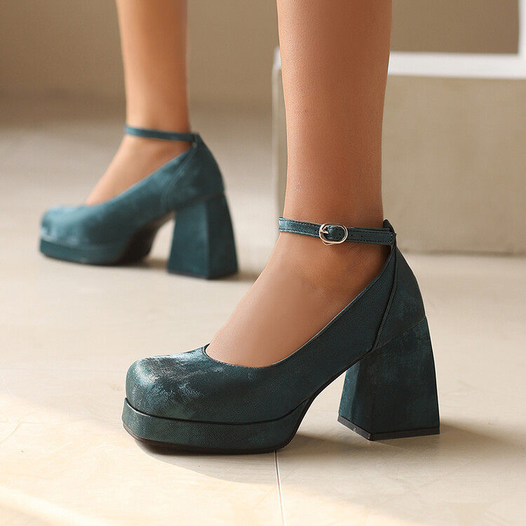 ASL34-48 ขนาดขนาดใหญ่ฤดูใบไม้ผลิสไตล์ใหม่ Suede Frosted Square Toe ส้นหนาแฟชั่น All-Match รองเท้าเดี