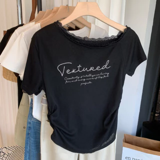 BH ฤดูร้อนผู้หญิง Lyocell เสื้อยืดแขนสั้นปักลายและลูกไม้ Accents บนปกโค้งด้านบน