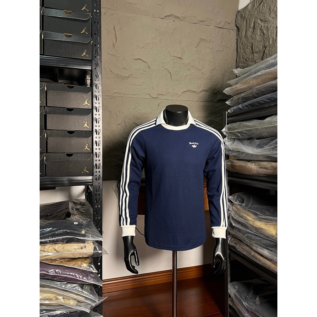 ผู้หญิง Adidas Originals Trefoil Waffle Knit Vintage Sports เสื้อโปโลแขนยาว