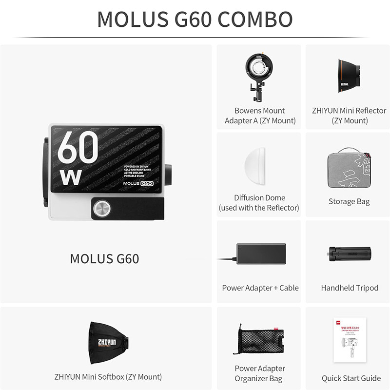 Zhiyun 60W ไฟถ่ายภาพขนาดเล็ก 60WPocket COB ไฟ LED สําหรับแสงภาพยนตร์วิดีโอกลางแจ้ง