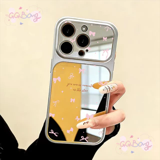 เคสกระจกพร้อมสร้อยคอ ลายโบว์ สไตล์หวานกันกระแทก โบว์ รองรับ IPhone 1113 17 16 15 14 12 Pro Max 16 15 Plus Air วัสดุ TPU