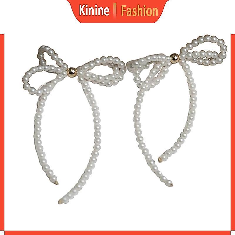 KIN Harajuku Y2k Accessories All-Matched Pearls Bowknot ต่างหู Niche Jewelry