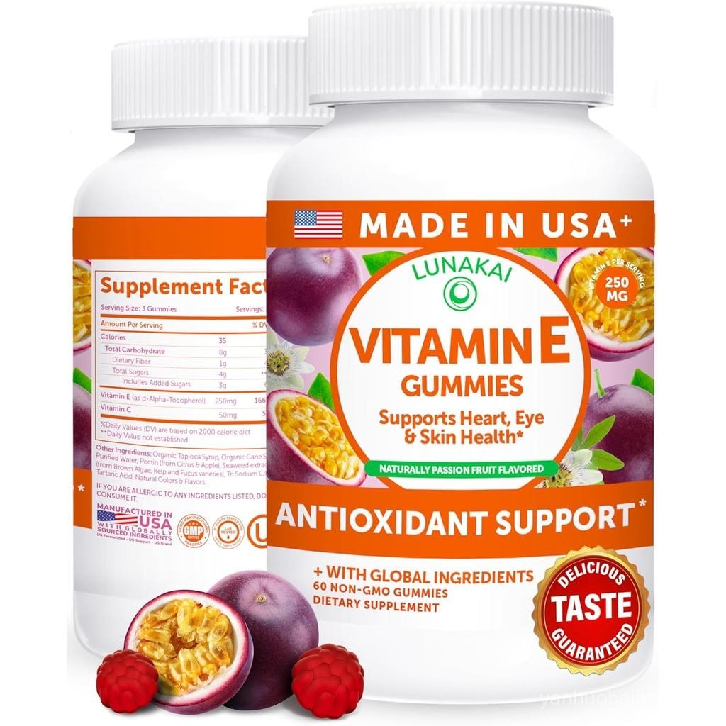 Lunakai USA Made E 400 IU พร้อม C 50mg สําหรับ Eye Immune & Skin port dAlphaTocopherol สําหรับผู้ใหญ