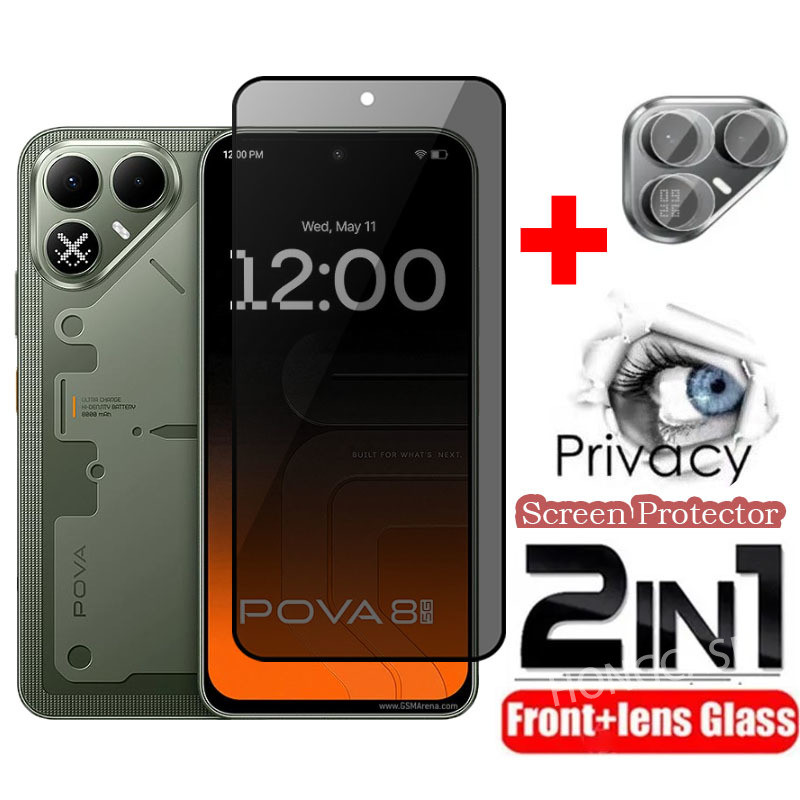 ป้องกันหน้าจอสําหรับ Tecno Pova 8 Ultra Pro Pova8 Pova8Ultra 4G 5G 2026 3D ความเป็นส่วนตัว Anti-Spy กระจกนิรภัยเต็มรูปแบบกล้องเลนส์ฟิล์มฝาครอบ