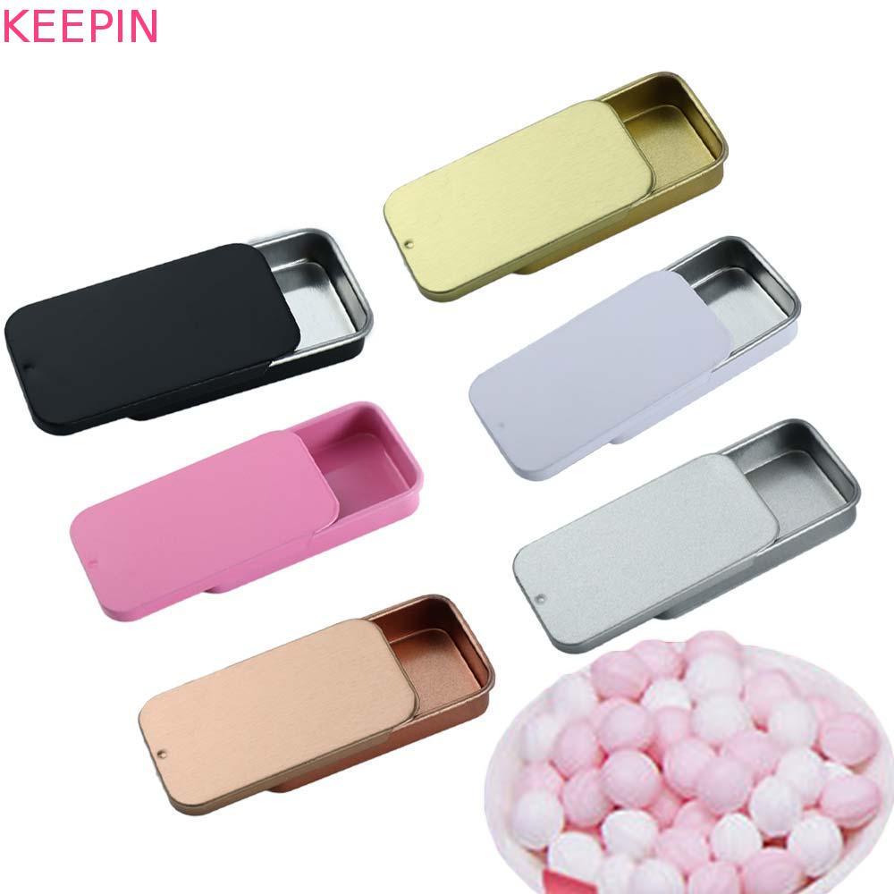 KEEPIN Mini กล่องเหล็กกล่องเก็บ Candy Case แบบพกพากระป๋องเปล่า Push Organizer หลายขนาด Tinplate Push Case