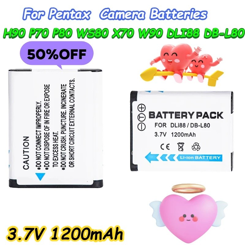 1200mAh D-LI88 แบตเตอรี่สําหรับ Pentax H90 P70 P80 WS80 X70 W90 DLI88 DB-L80 แบตเตอรี่กล้อง