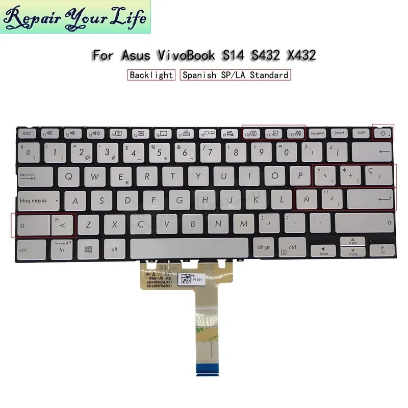 UK สเปน Backlit คีย์บอร์ดสําหรับ ASUS VivoBook X432 X432FL S14 S432 S432FA FL SP/ES แป้นพิมพ์โน้ตบุ๊