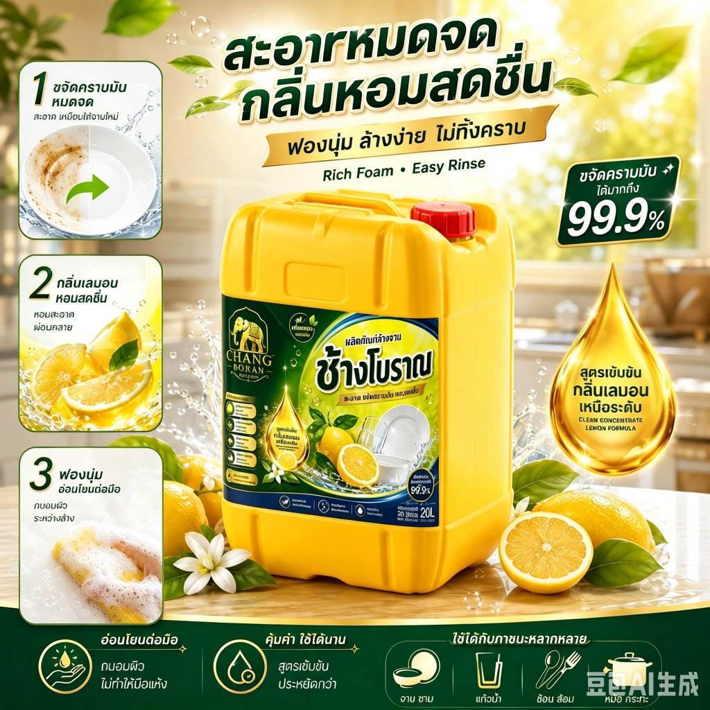 【20L】New น้ำยาล้างจาน ดีว่า พรีเมี่ยม ขนาด 20 KG เหมาะสำหรับร้านอาหาร ขจัดคราบมันได้รวดเร็ว