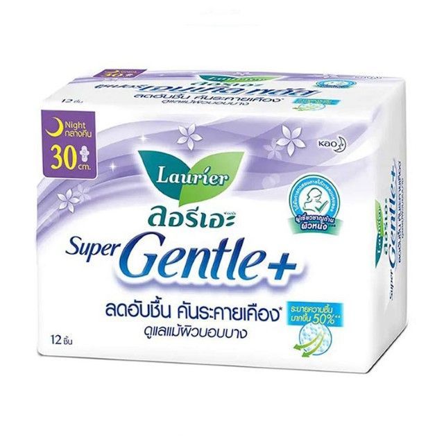 ลอรีเอะ ผ้าอนามัยซูเปอร์เจนเทิลพลัสกลางคืนมีปีก30ซม. Laurier Gentle Plus Night 30cm. 12Pcs.