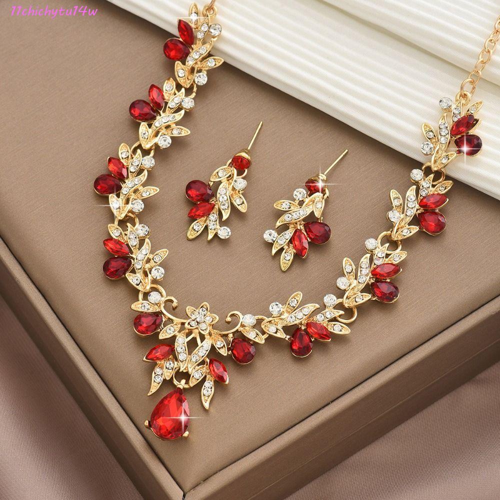 CHIHYTU14W Rhinestone ชุดเครื่องประดับ,ต่างหูคริสตัลหรูหรา,งานแต่งงาน Shining ประณีตสร้อยคอทองผู้หญิ