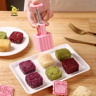 [mozh] 4 ชิ้น/เซ็ต Mooncake แม่พิมพ์ Cherry Blossom แม่พิมพ์ 3D มือกด Bakeware เครื่องมือ [TH]