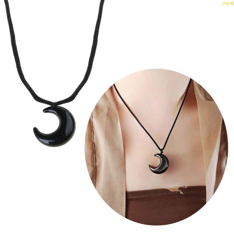 (ส่วนลดสูง)oyalking.th Cat Eye Moon Necklace Vintage Moon Pendant Clavicle Chain Necklace for Women Men