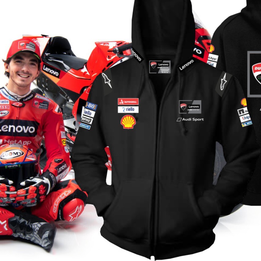 CODเสื้อแจ็กเก็ตกันหนาวแขนยาว มีฮู้ด แต่งซิป ลายโลโก้ Ducati Racing Team สําหรับผู้ชาย 2023 Spot Sup