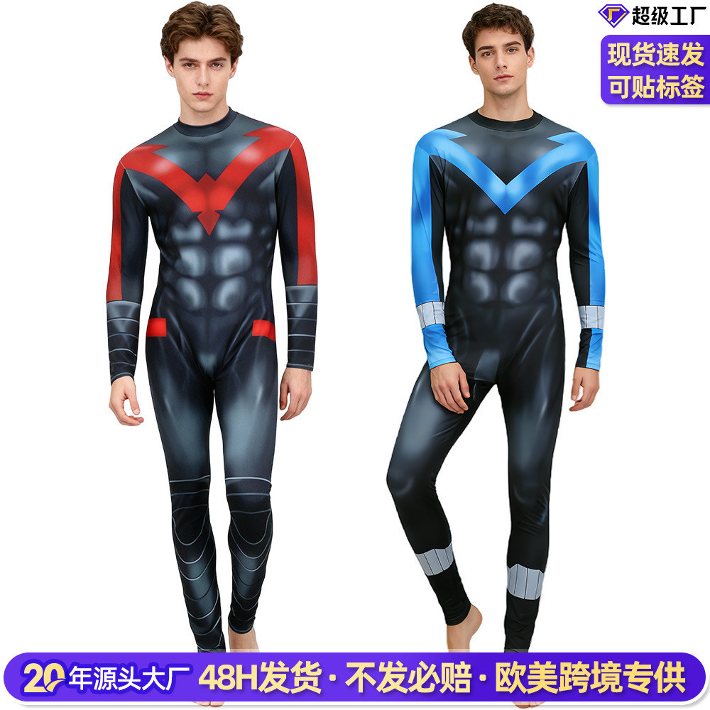 Nightwing cos Suit Nightwing บอดี้สูทผู้ใหญ่ Batman Halloween บอดี้สูท