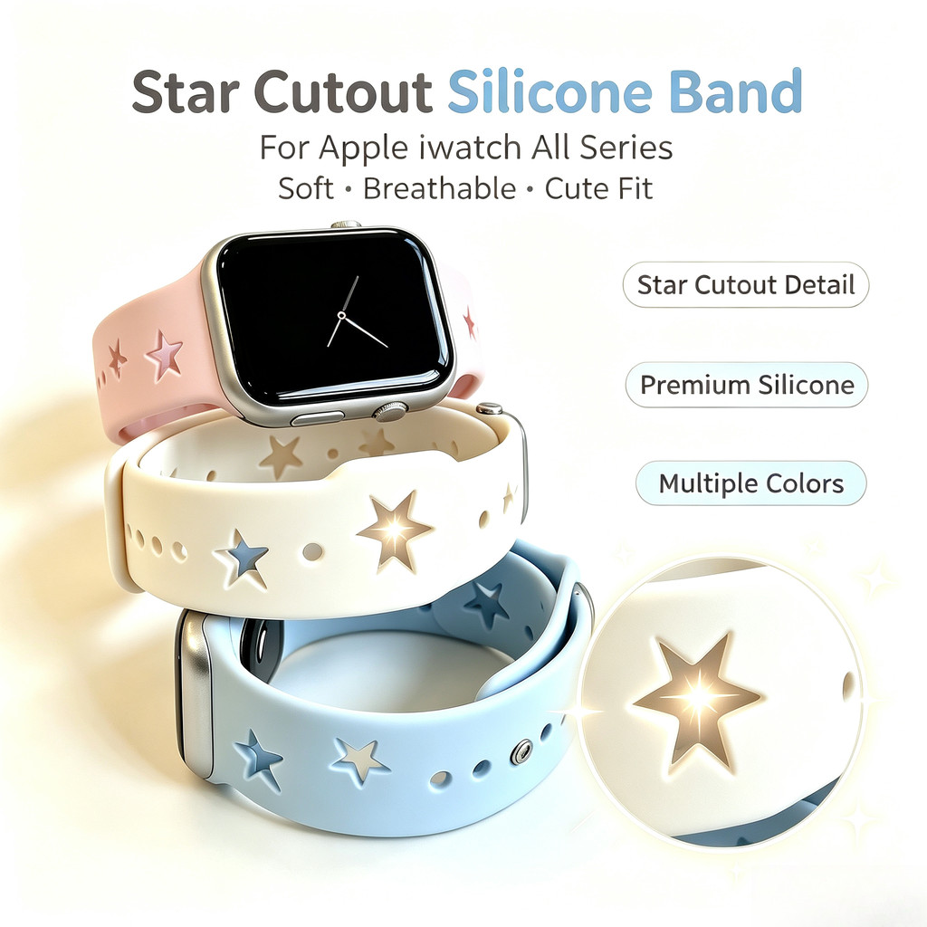 Hollowed-Out Star สายรัดซิลิโคนสําหรับ iwatch Series Ultra 11 10 9 8 7 6 5 SE 4 Sport Comfort สายรัดข้อมือน้ําหนักเบาสําหรับ iwatch 42 มม.49 มม.46 มม.44/45/40/41 มม.