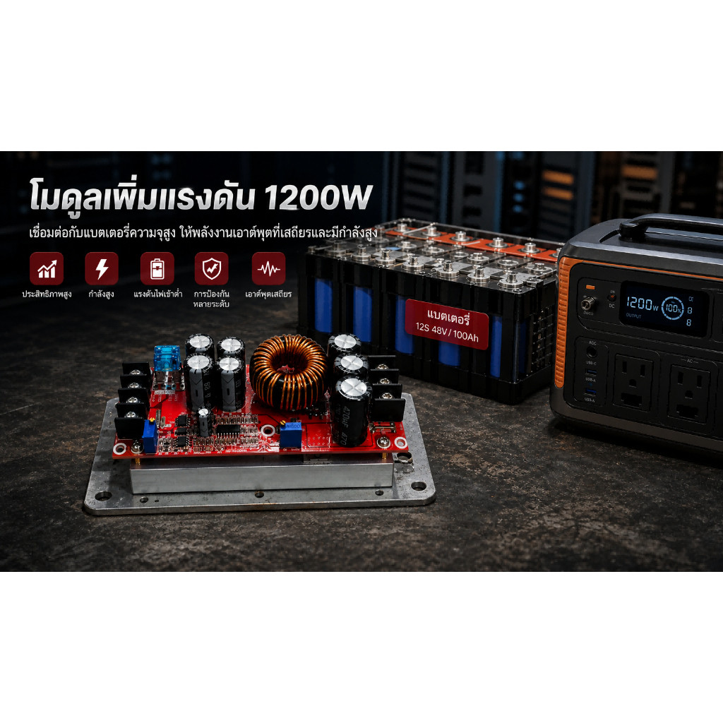 โมดูลแปลงแรงดันไฟฟ้า DC กําลังสูง 40A แหล่งจ่ายไฟปรับได้ 400W 1200W 1800W แรงดันไฟฟ้าคงที่บอร์ดควบคุมกระแสอินพุตกว้าง 10V-60V เอาต์พุต 12V-90V แบตเตอรี่ Charger LED Dri