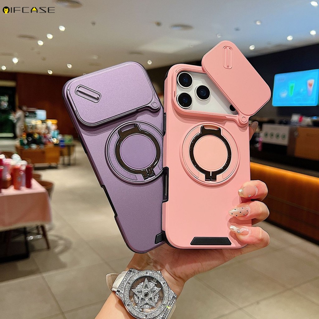 สําหรับ Vivo Y300 Y200 iQOO Z10R 5G 4G เคสโทรศัพท์พร้อม 360° ผู้ถือแม่เหล็กหมุนได้ยืนสีส้มสีดําชายหญ