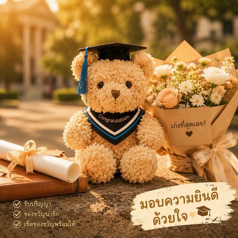 ตุ๊กตาหมีรับปริญญา หมีน้อยชุดครุย พร้อมหมวกครุย พู่สะพาย นุ่มฟู ของขวัญแสดงความยินดี