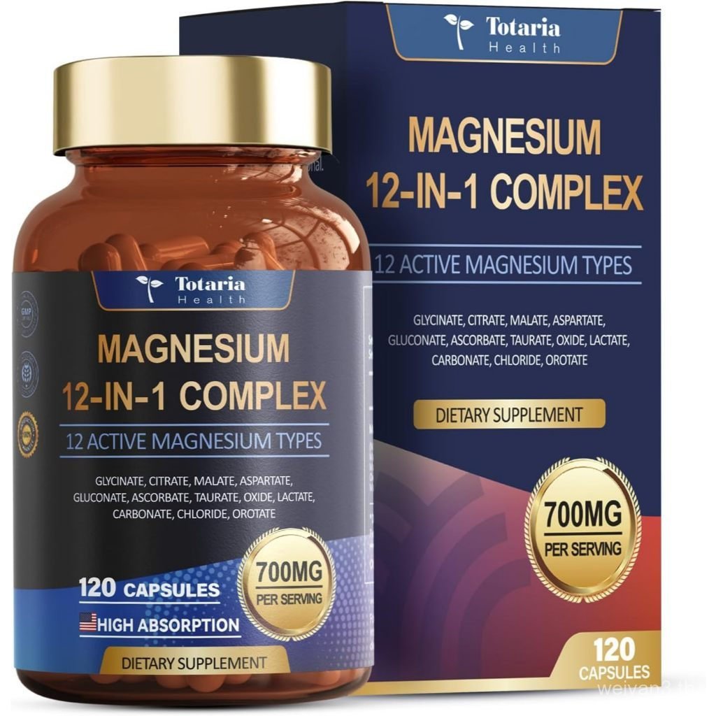 Totaria 12 in 1 Magnesium Complex 700mg 120 แคปซูลการดูดซึมสูง Glycinate Citrate Malate รองรับ IA0P