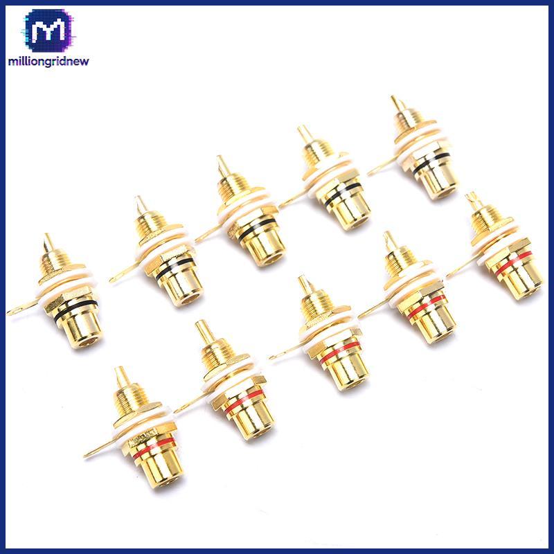 [ล้านgridnew] 10 ชิ้นแผง Mount Gold Plated RCA หญิงปลั๊ก Ja Audio Soet เครื่องขยายเสียง WQL