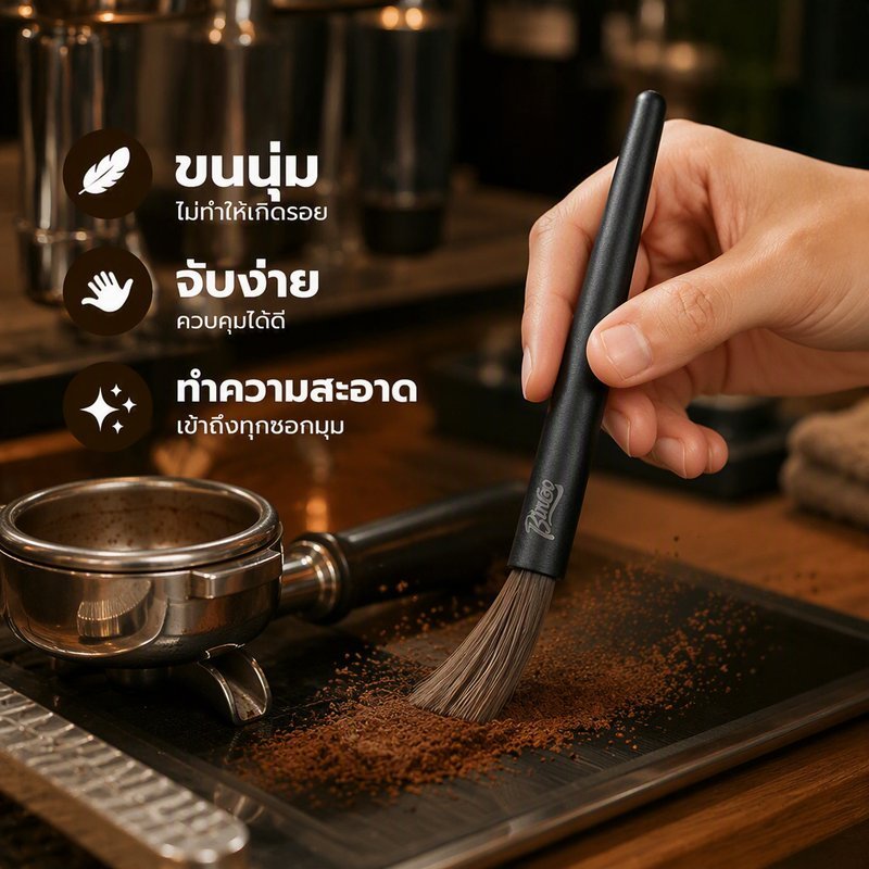 แปรงปัดผงกาแฟ ขนไนลอนนุ่ม ด้ามจับABS แปรงทำความสะอาดเครื่องชงกาแฟ อุปกรณ์บาริสต้า