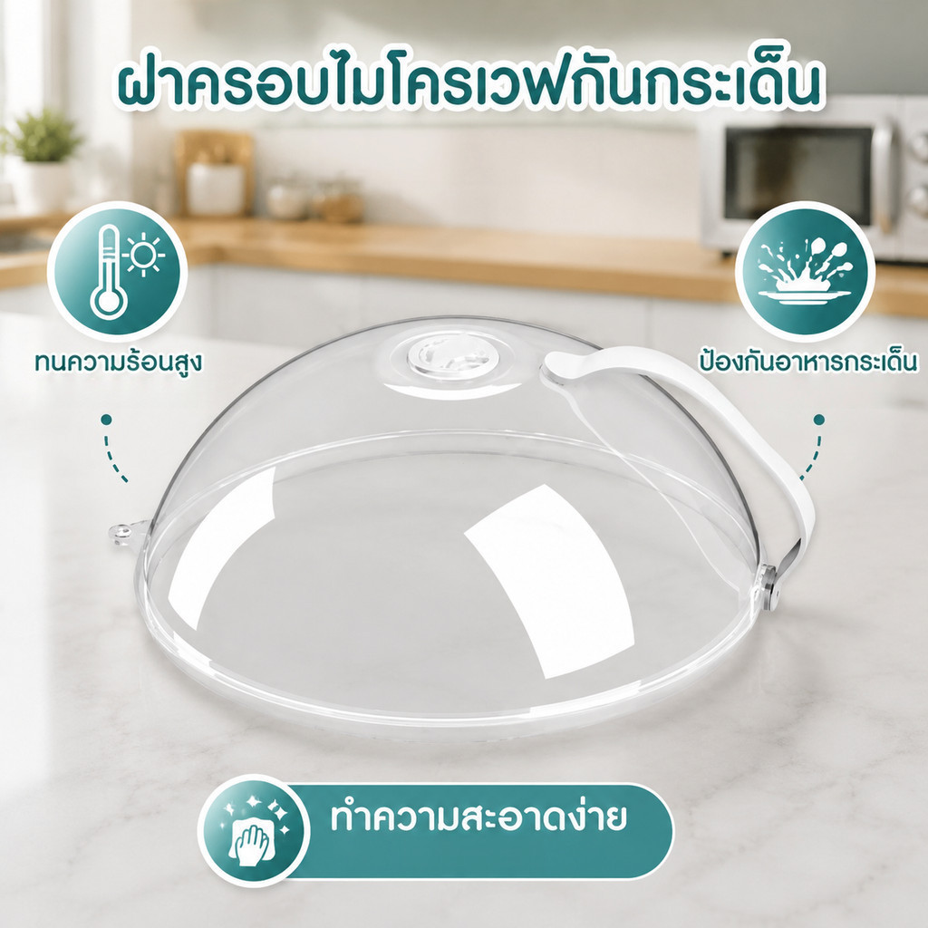 ฝาครอบอุ่นอาหารไมโครเวฟ โปร่งใส มีหูจับป้องกันไหม้และรูระบายไอน้ำ ป้องกันคราบน้ำมันกระเด็น อุปกรณ์ครัวเรือน