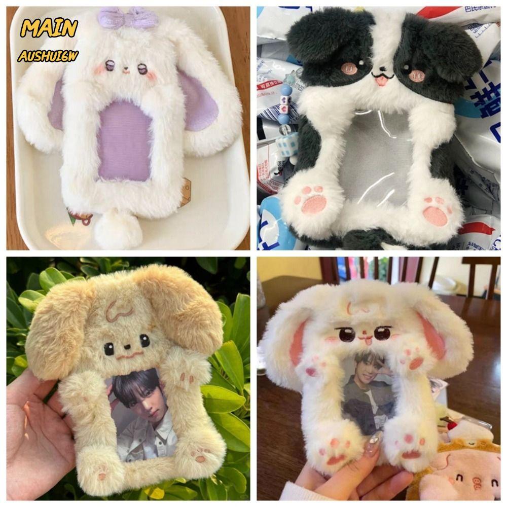 MAINAUSHUI6W Photo Card Holder, Multifunctional Big Eared Rabbit/Border Collie Photocard, Cute Plush