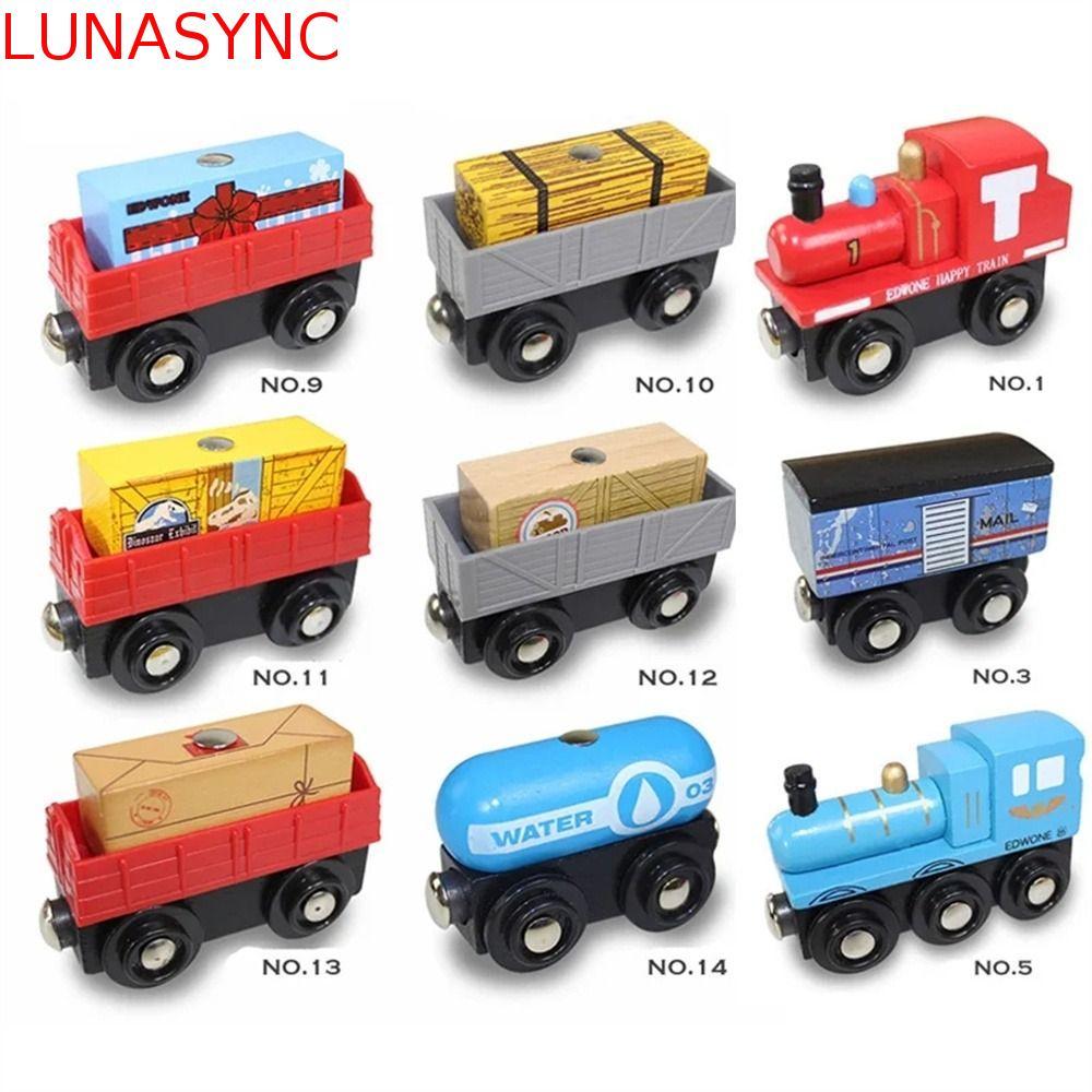 LUNASYNC ชุดรถไฟแม่เหล็ก, หัวรถจักรพร้อมรางรถไฟ, อุปกรณ์เสริมรถไฟ, โมเดลรถรางไม้, ของเล่นเสริมสร้างการเรียนรู้