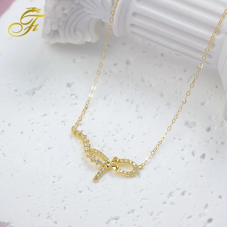 VJGF หรูหราหมั้นจัดเลี้ยงโบว์ Four-leaf Clover จี้ 18k 9k 10k 14k สร้อยคอที่กําหนดเองเพทายธรรมชาติผู