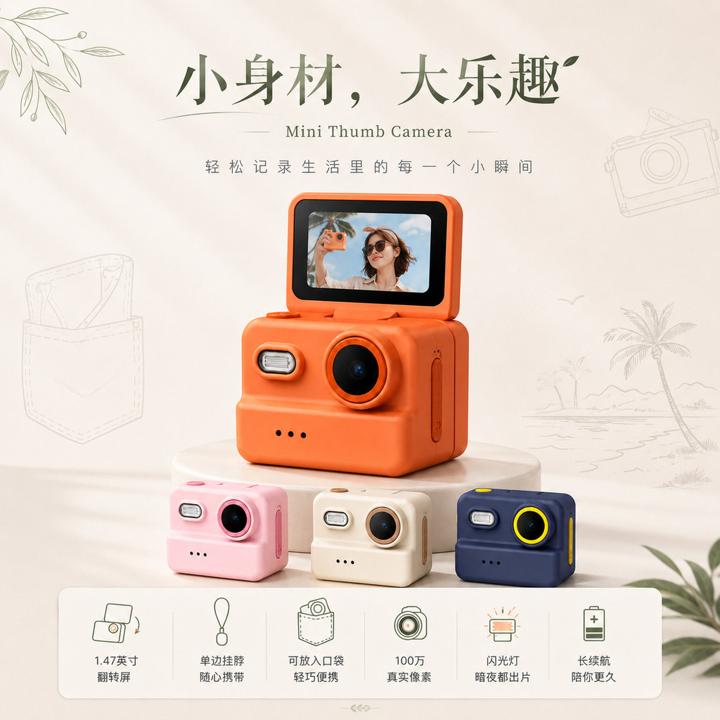 Flip Screen Digital Camera 4K HD Camera VLOG Student Party Camera Portable Outdoor Travel 2026.8.3