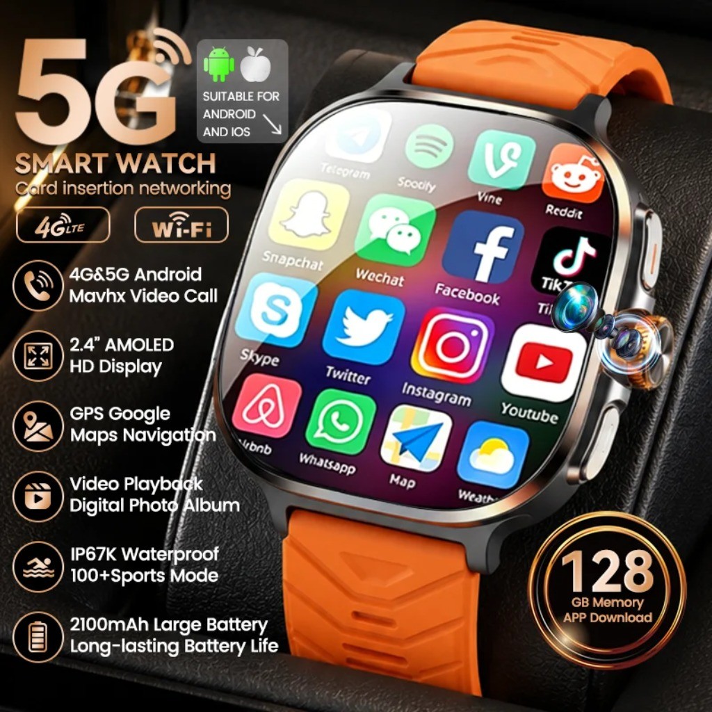 ใหม่ Original Men 4G 5G Call สมาร์ทวอท์ช 128GB Memory Video Playback Social App GPS Google แผนที่ดาว